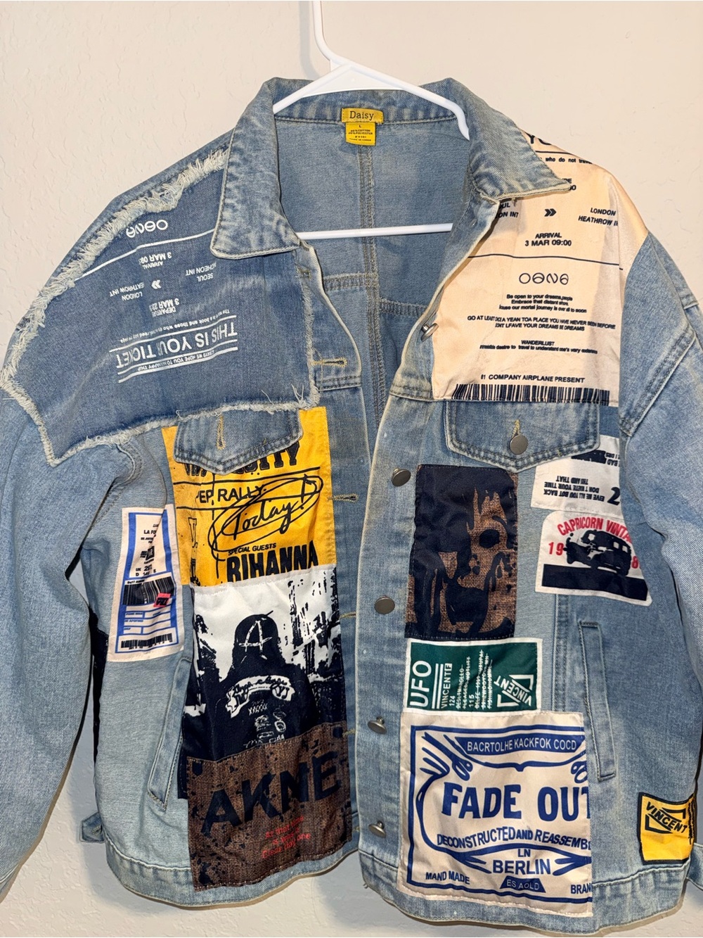 Denim Patchwork Jacket - Light Blue with Multicolor Patches Daisey one of a kind - Picture 8 of 13